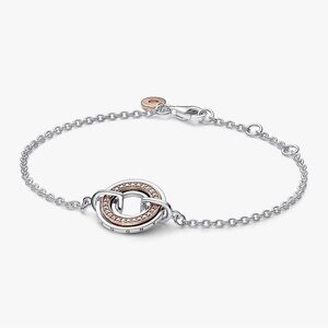 RARE Pandora Signature Two Two-tone Logo & Pavé Chain Bracelet, Rose Gold